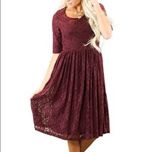 Mikarose burgundy lace knee-length dress